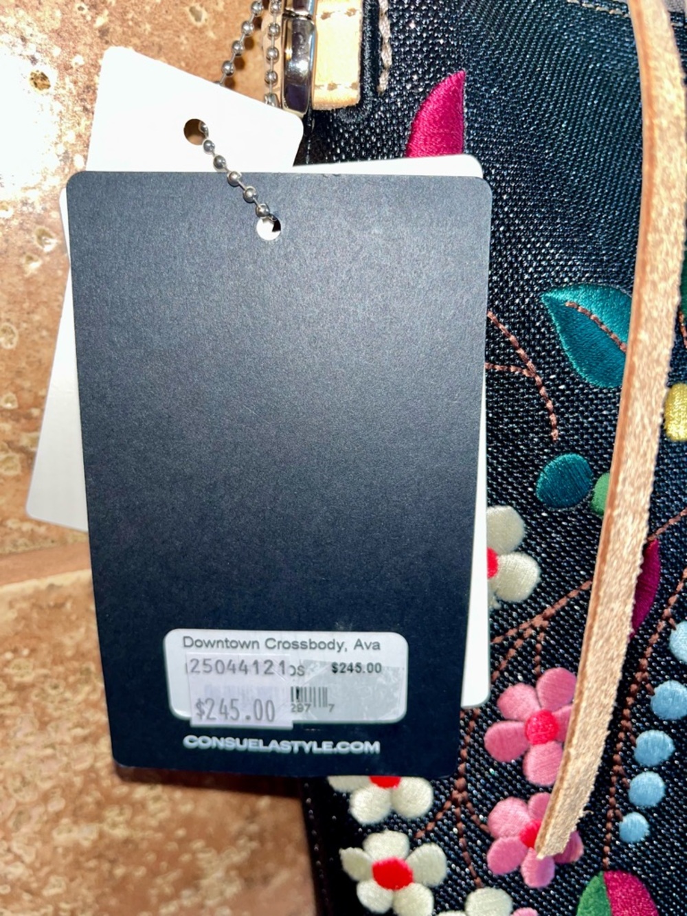 Consuela Downtown Crossbody Ava Black Floral Appliqué with Multicolor Strap NWT - Picture 4 of 7